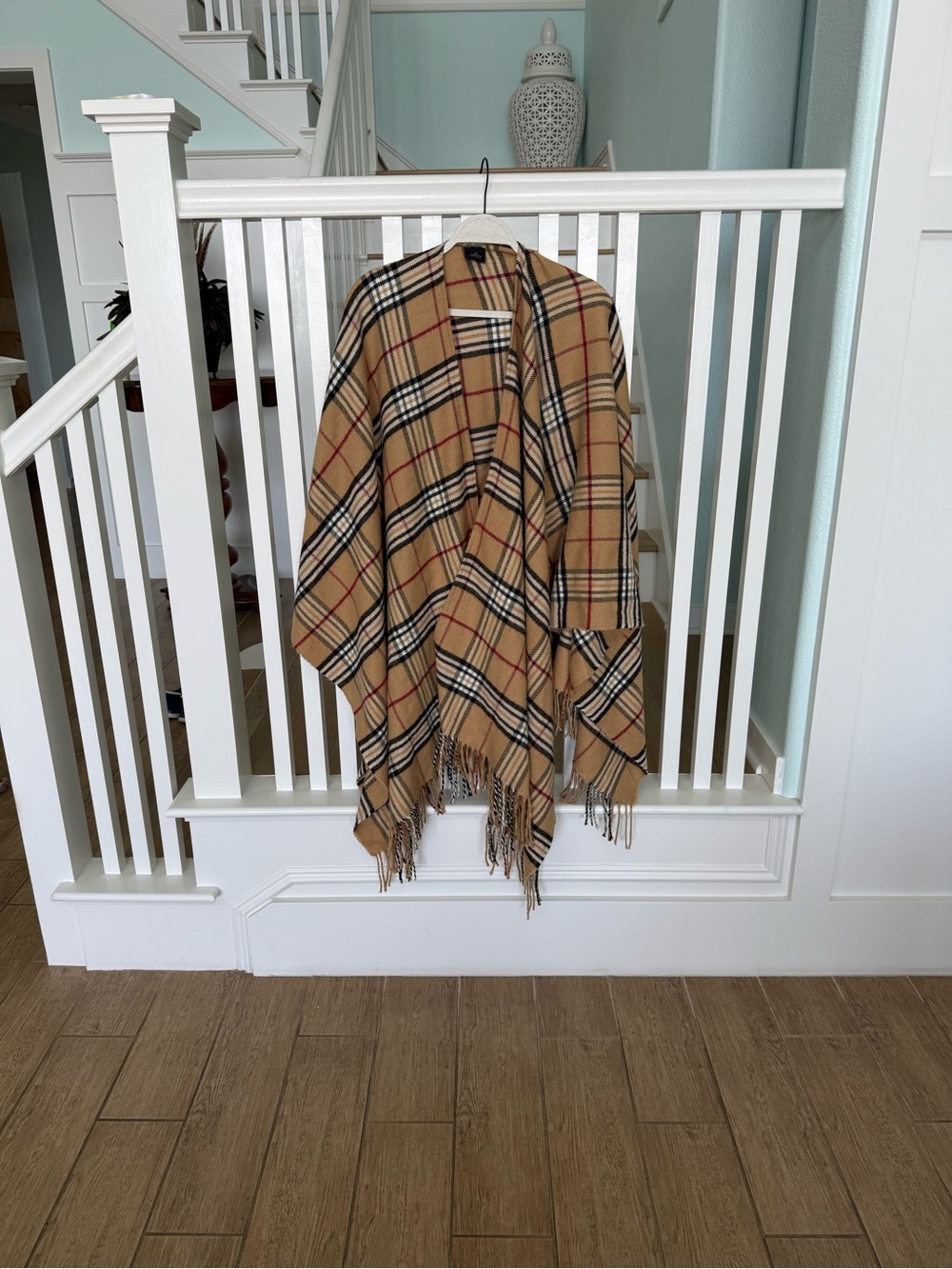 Classic Plaid Fringe Wrap - Tan